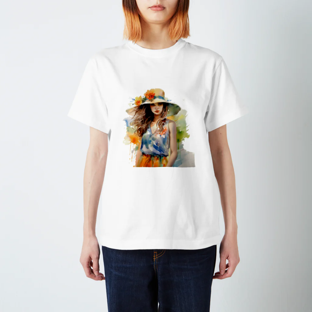 Decor&LuxuryVenusのLovely Flower-Hat Girl in Nature Regular Fit T-Shirt