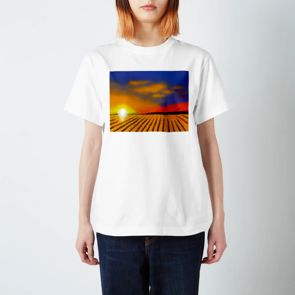 日々好日屋2号店の田んぼと夕焼け スタンダードTシャツ