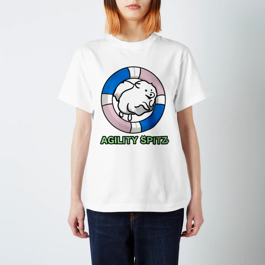 ehime@けだま&もち＆すみのAGILITY SPITZ「ぴょ〜んと飛ぶよ」 スタンダードTシャツ