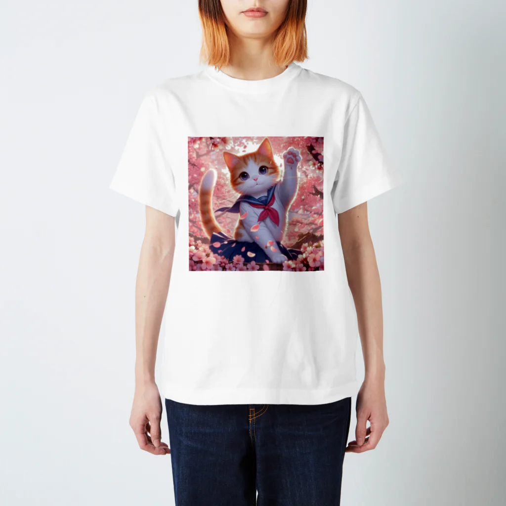 ParadigmStar　パラダイムスターの桜咲く華の学生猫 hana Regular Fit T-Shirt