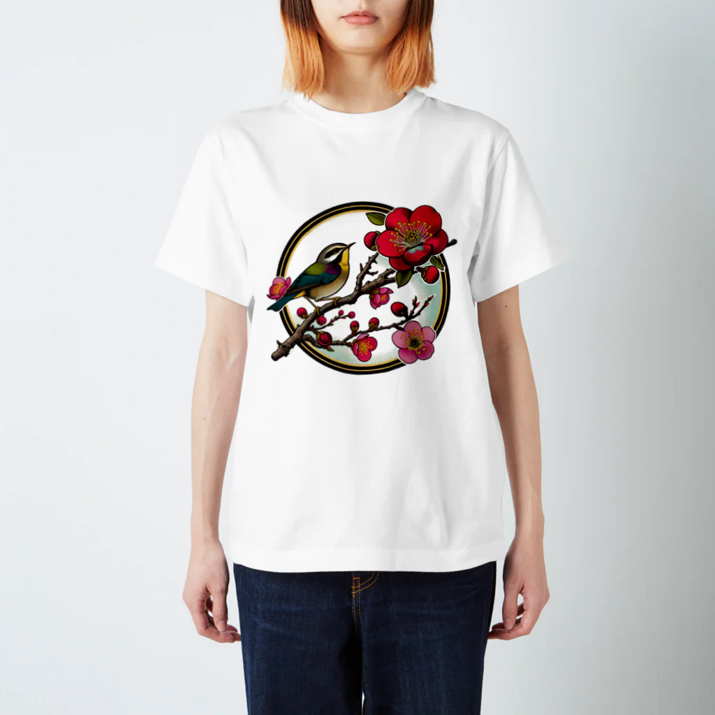 manyou-lab_Ukiyo-eの浮世絵 梅とウグイス Ukiyoe Plum And Japanese Bird [UUU-DL-SR001-0005] Regular Fit T-Shirt