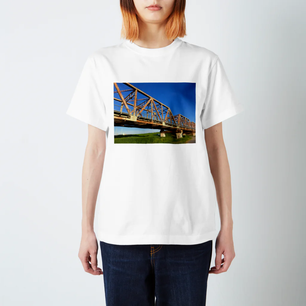 空想ロゴの淀川の風景 赤側鉄橋 スタンダードTシャツ