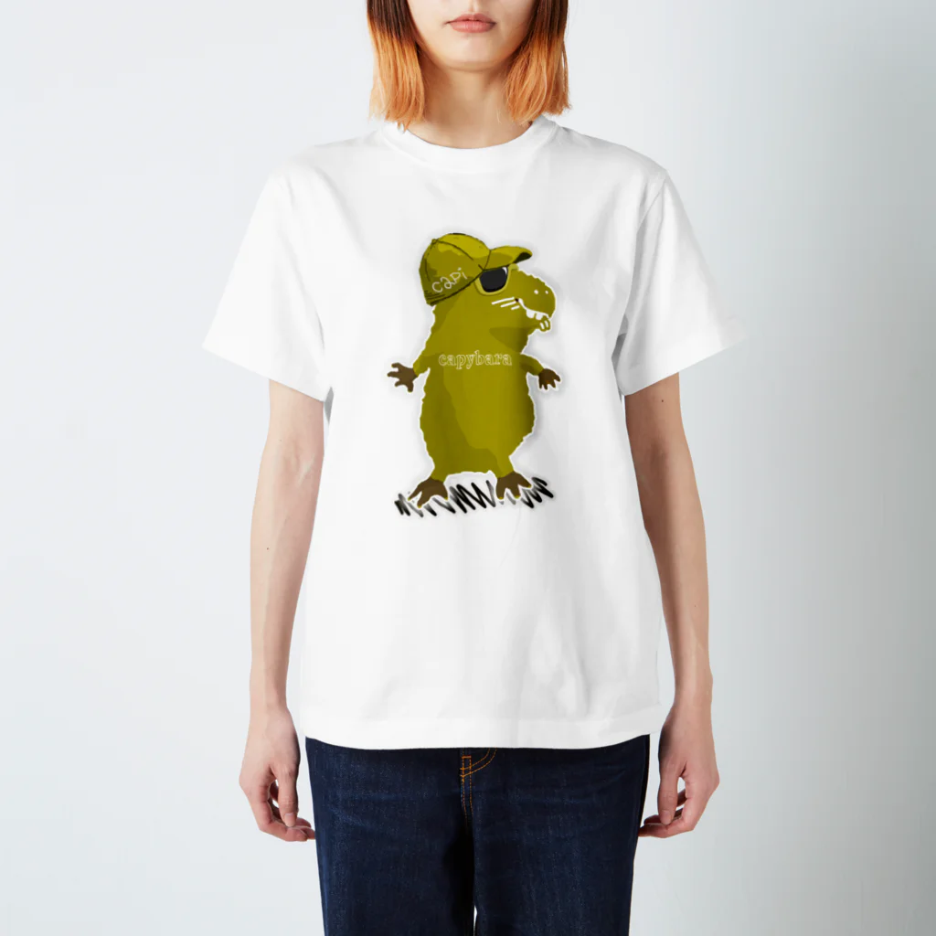 PALA's SHOP　cool、シュール、古風、和風、のカピバラ‐🧢🕶ｂ1 モスグリーン Regular Fit T-Shirt