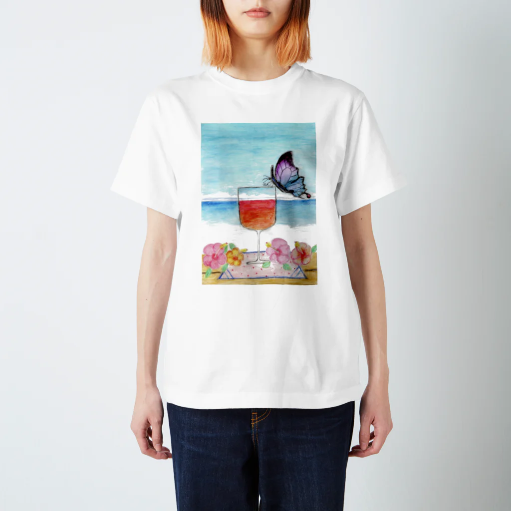 popomoの海辺のCafeテラス Regular Fit T-Shirt