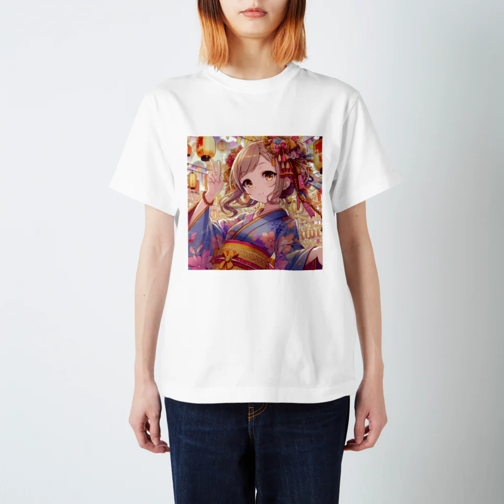 推しの美少女とアイドルのお祭りを楽しむ浴衣美少女 スタンダードTシャツ