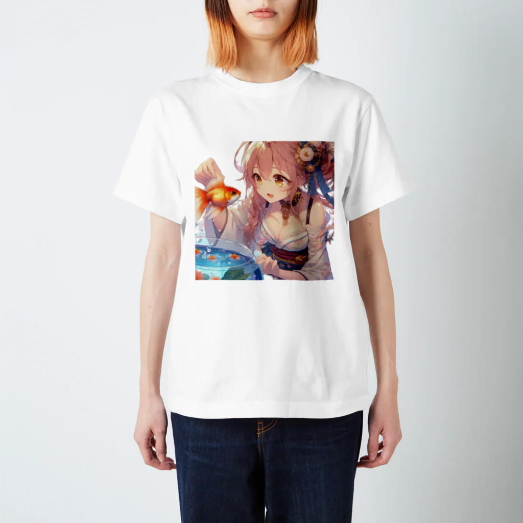 推しの美少女とアイドルの金魚と浴衣姿の女の子 Regular Fit T-Shirt