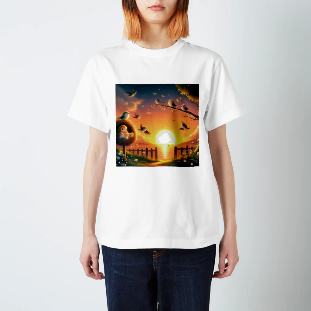 Animal Canvas Collectionの夕焼け小焼けの森の小鳥 スタンダードTシャツ