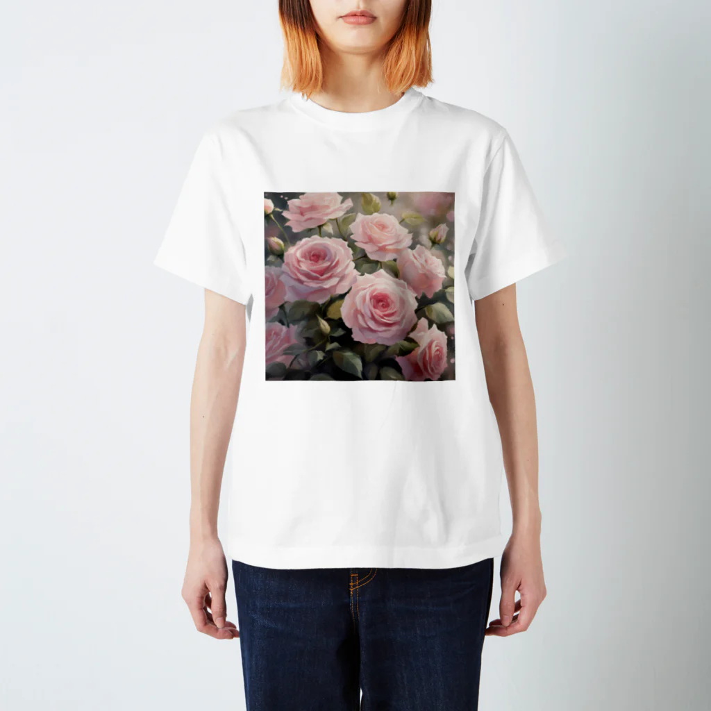 okierazaのペールピンクのバラの花束 スタンダードTシャツ