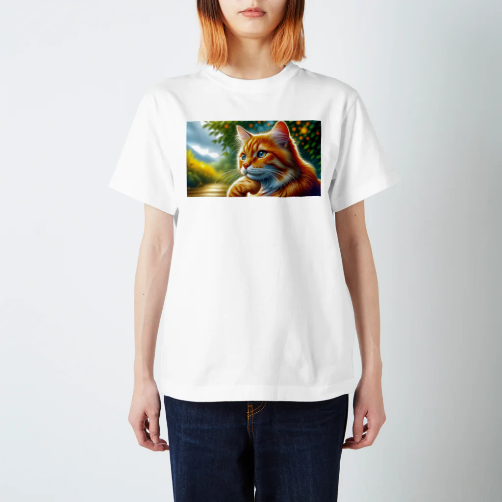 Ama'sのトラ猫Thinking Time Regular Fit T-Shirt