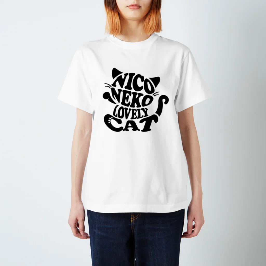 にこねこ【保護猫の保育園】のにこねこラブリーTシャツ（黒マーク） 티셔츠