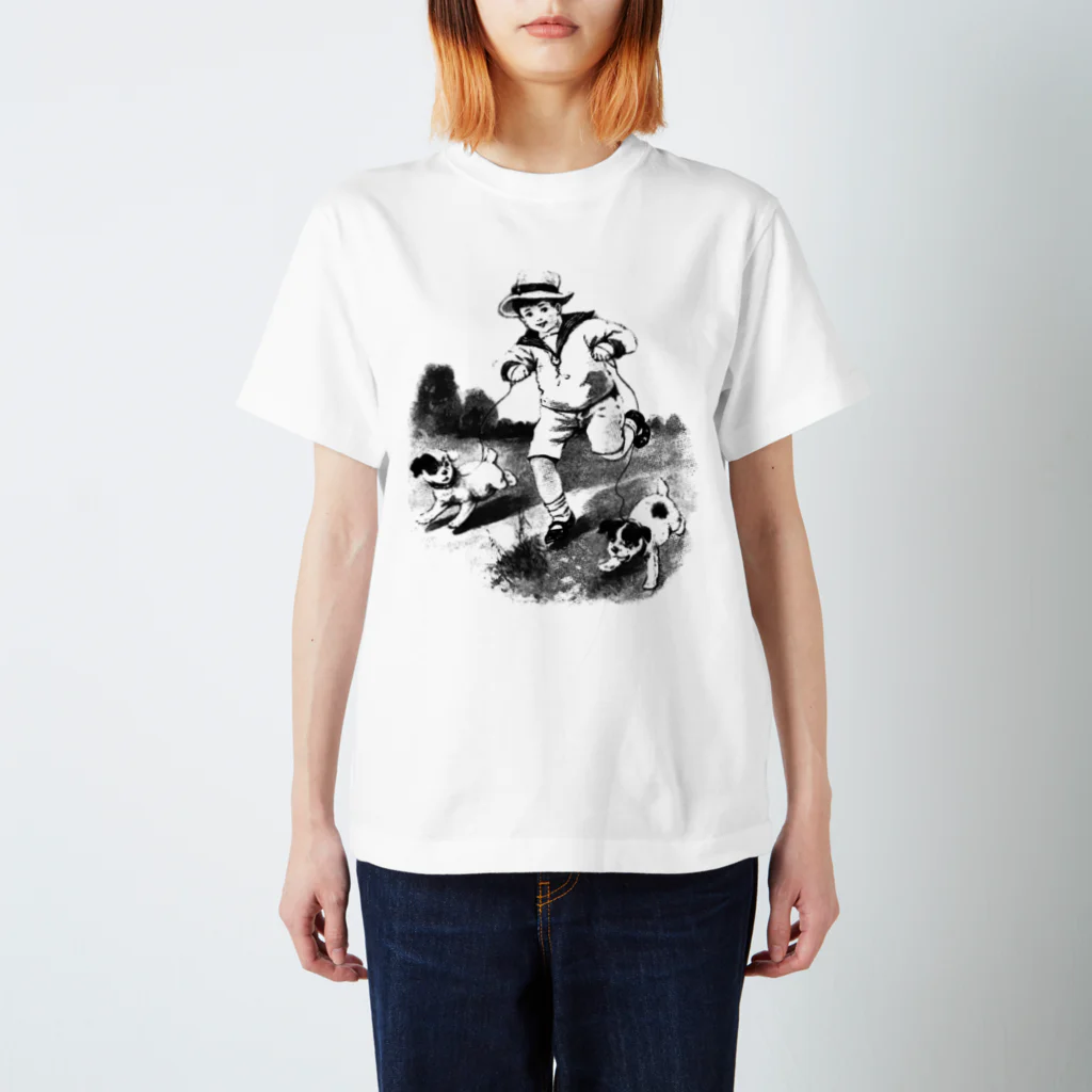 Saza-nami Antique designの子犬とさんぽ！ スタンダードTシャツ