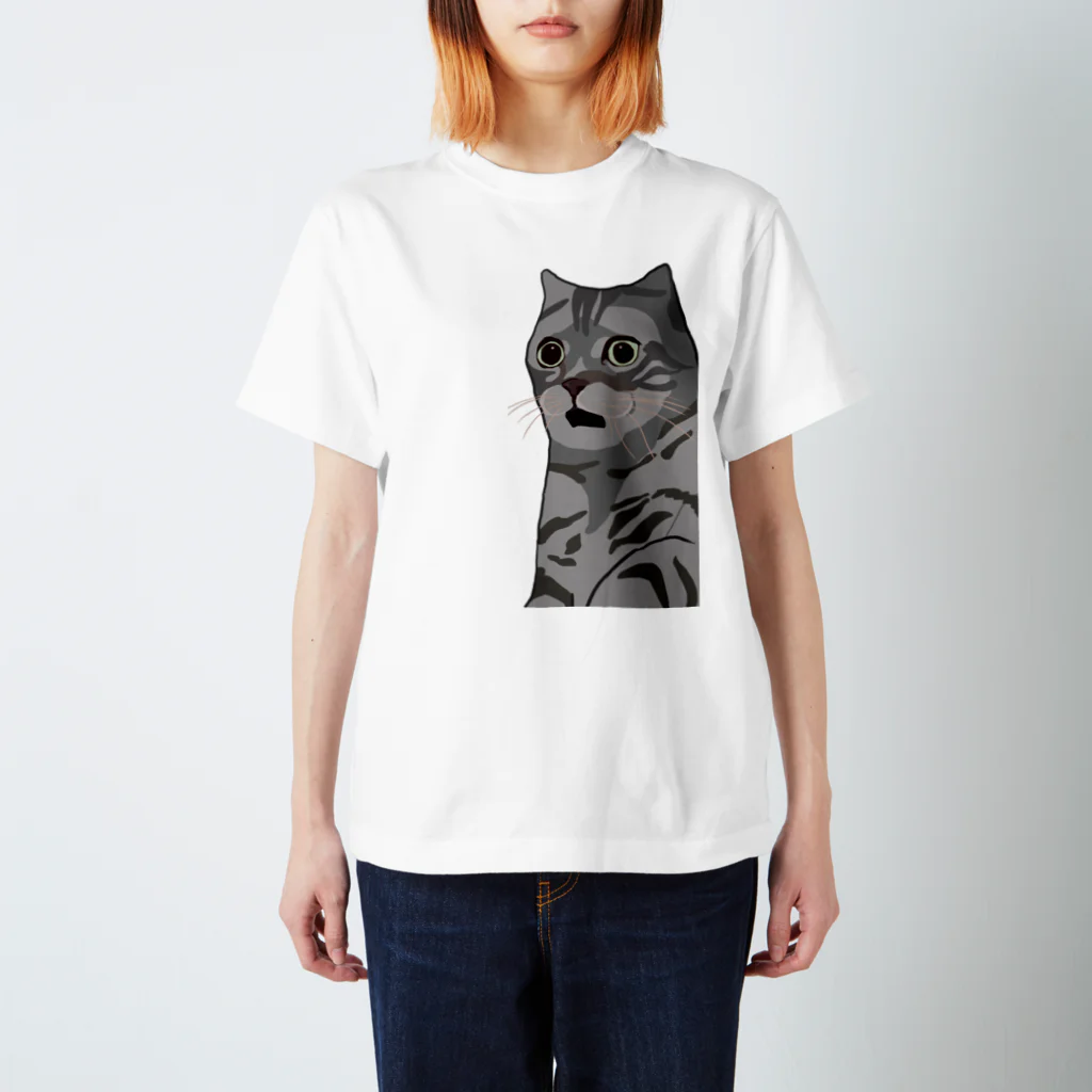 手書きイラストで猫ミームの困惑する猫 スタンダードTシャツ