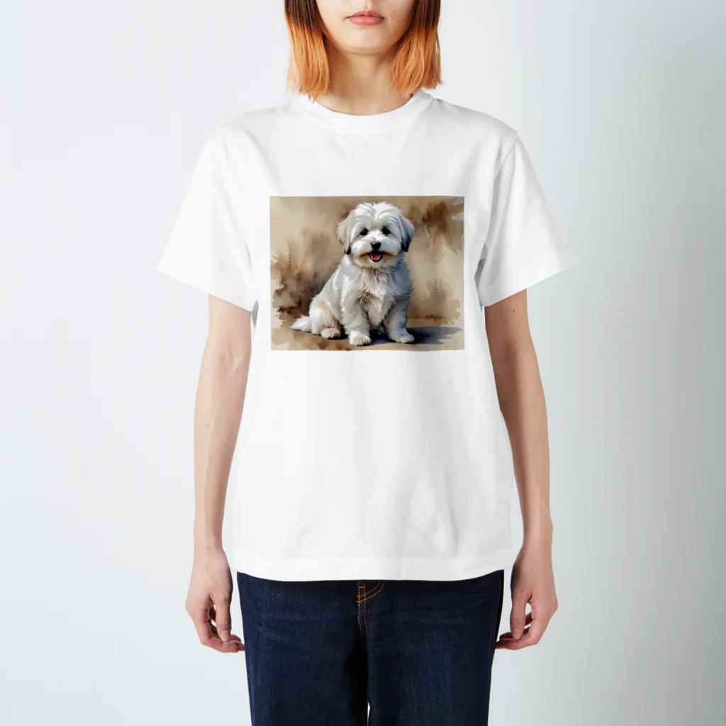 Animal Illustration shopのコトン・ド・テュレアール　Coton de Tulear　水彩画風 スタンダードTシャツ