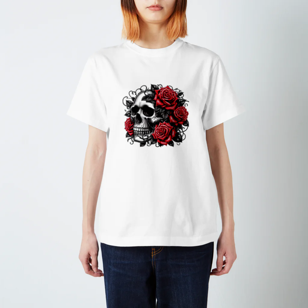 heart-sの薔薇と髑髏 Regular Fit T-Shirt