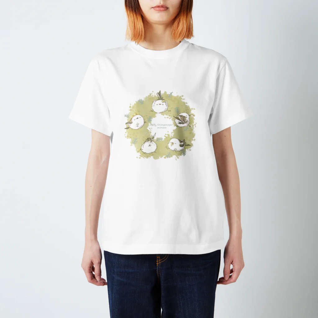 rina_suzuriのもふもふシマエナガ　ミモザリース　Tシャツ スタンダードTシャツ