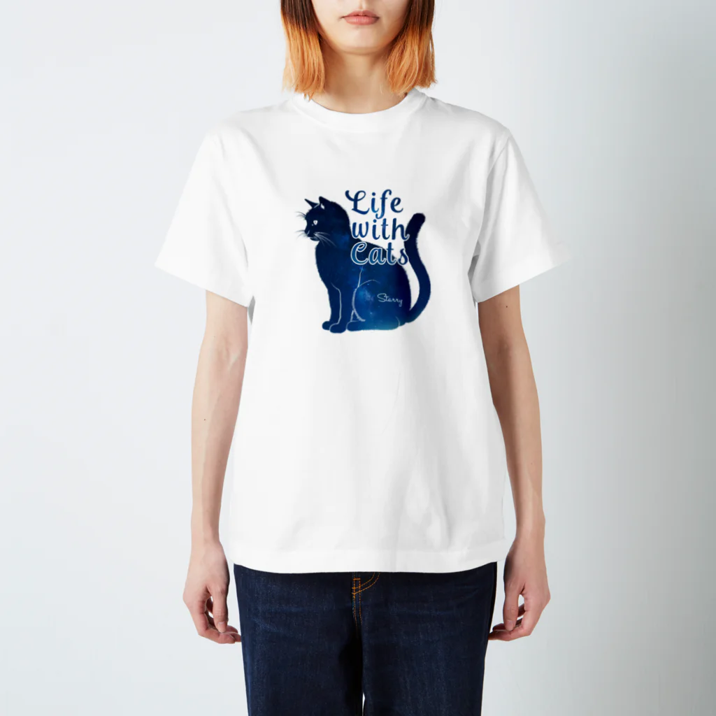 kg_shopのLife with Cats - Starry - Regular Fit T-Shirt