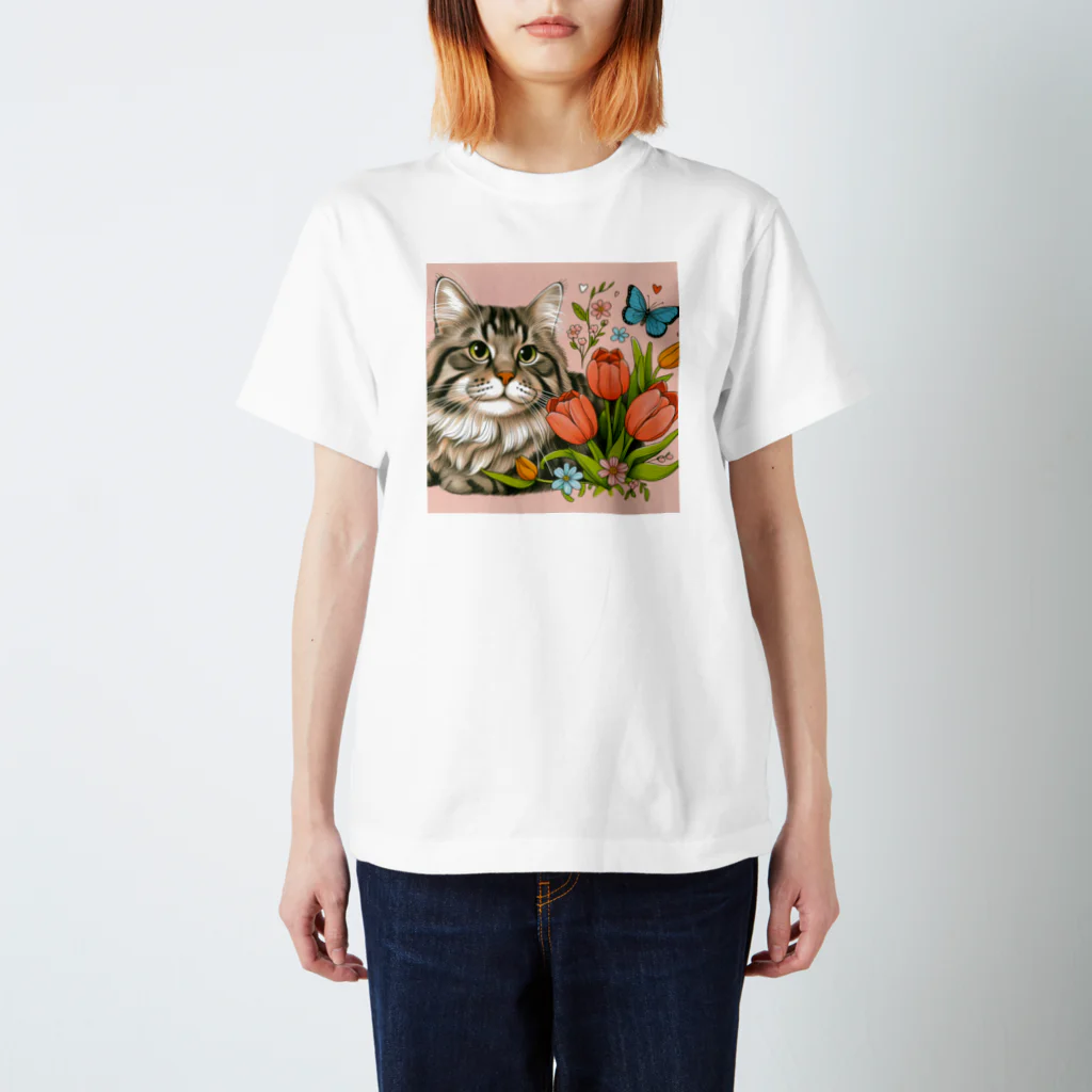 Y m @Y's shopの猫とチューリップ Regular Fit T-Shirt