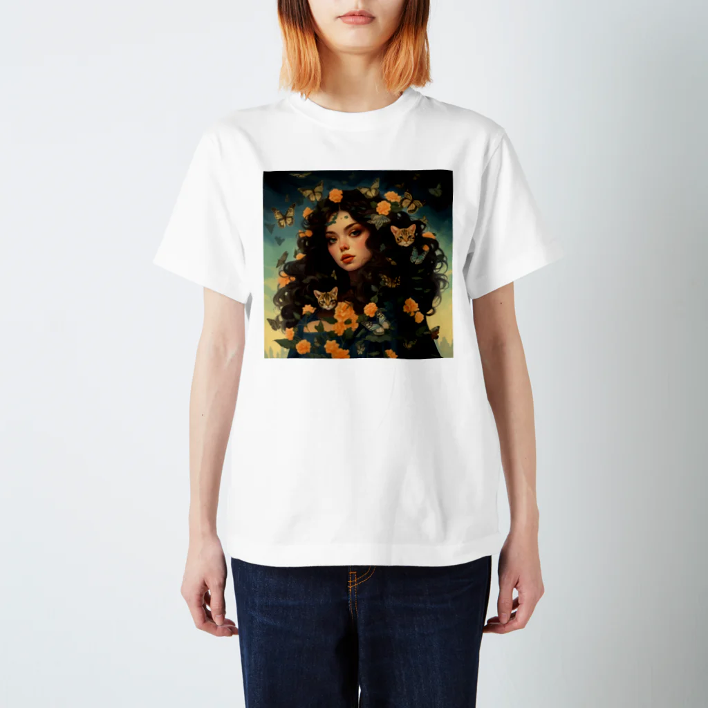 AQUAMETAVERSEの花と女と猫　なでしこ1478 スタンダードTシャツ