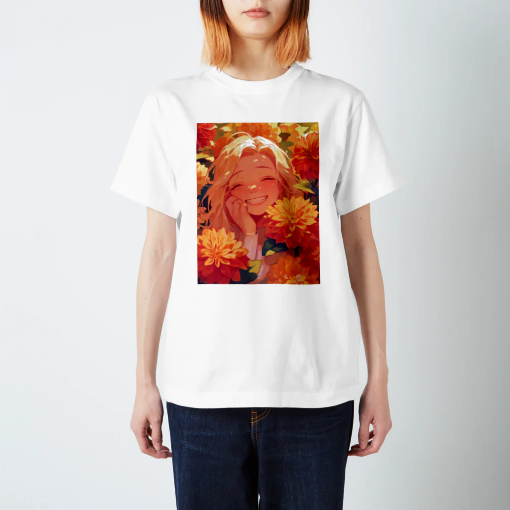 AQUAMETAVERSEのダリアの花の中の笑顔　なでしこ1478 Regular Fit T-Shirt