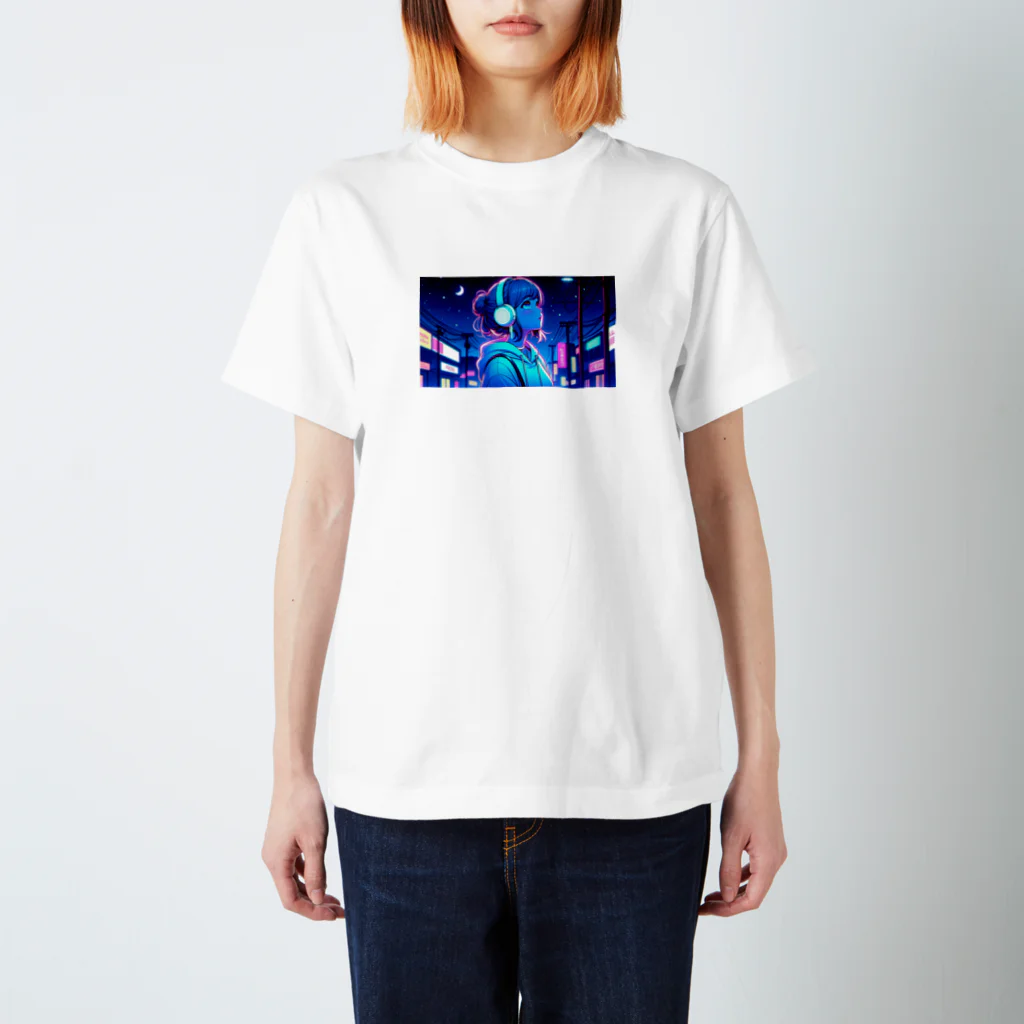 DesignColorsのネオンカラーな夜の少女 スタンダードTシャツ