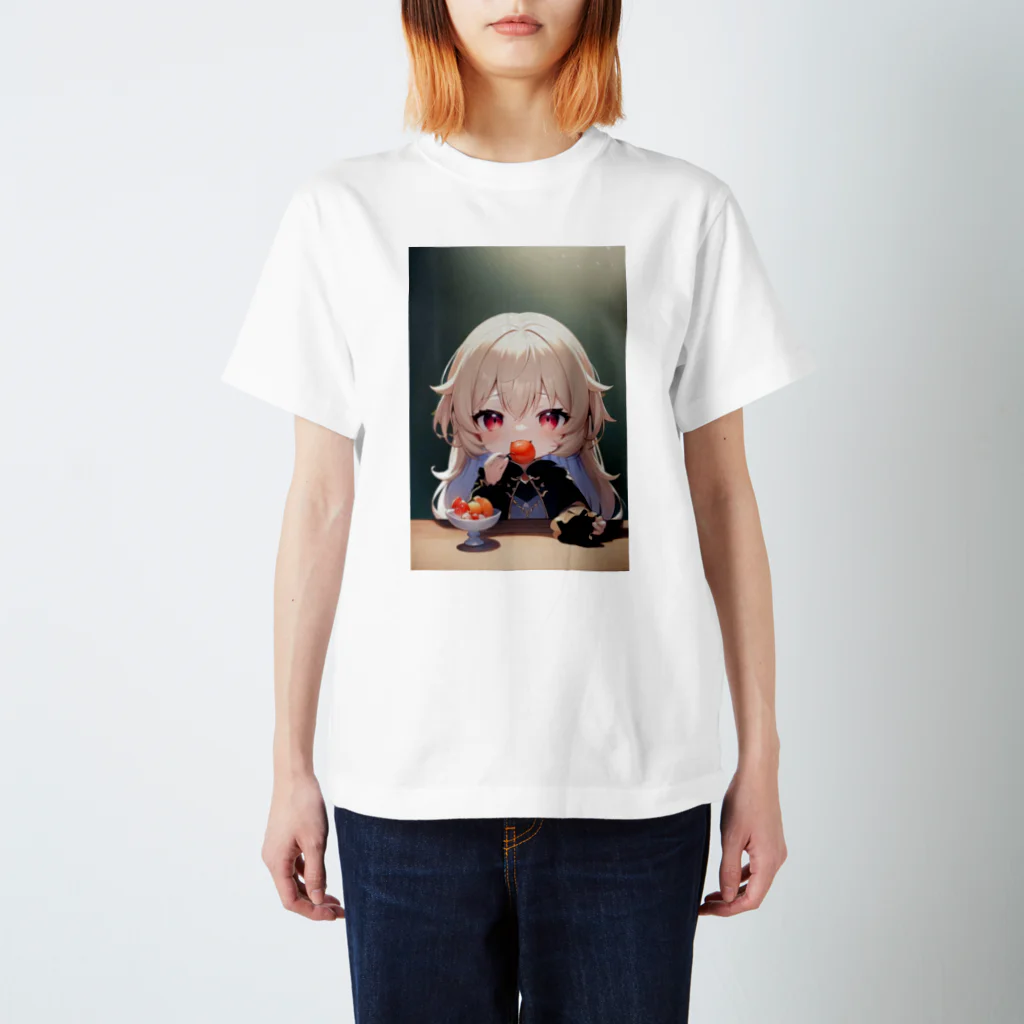 はるちゃん|AIイラスト垢のフルーツ食べるかわいい娘 スタンダードTシャツ