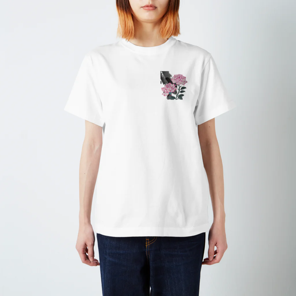 RetrowaveFlowerのRetrowaveFlower-薔薇(ピンク)- スタンダードTシャツ