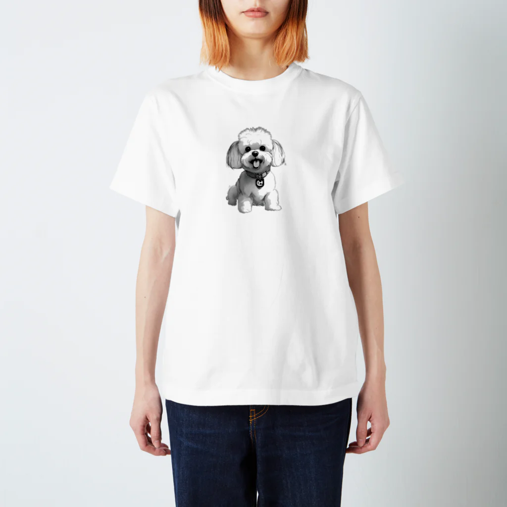 シロクロロ○●のNo.31白マルプーのモコちゃん スタンダードTシャツ
