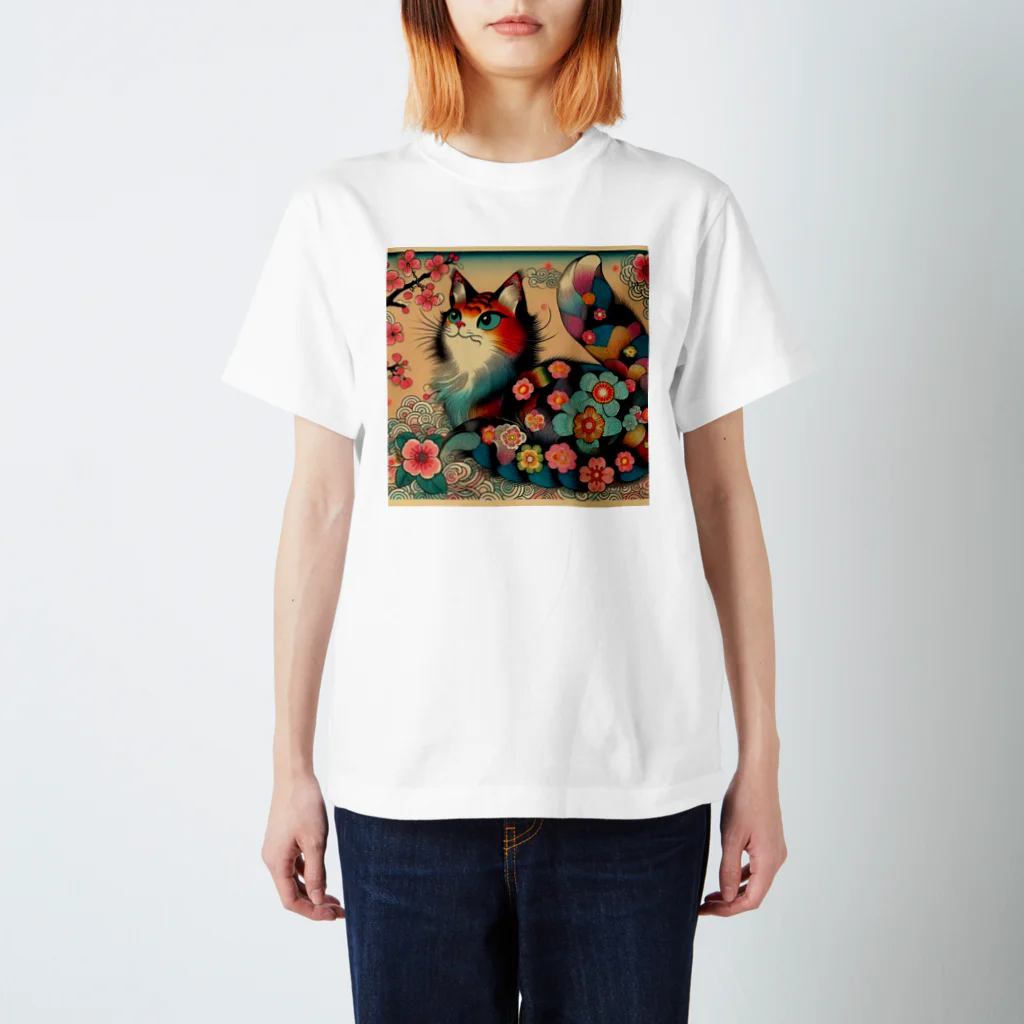 chaochao0701の浮世絵風　カラフル猫「Ukiyo-e-style Colorful Cat」「浮世绘风格的多彩猫」 スタンダードTシャツ