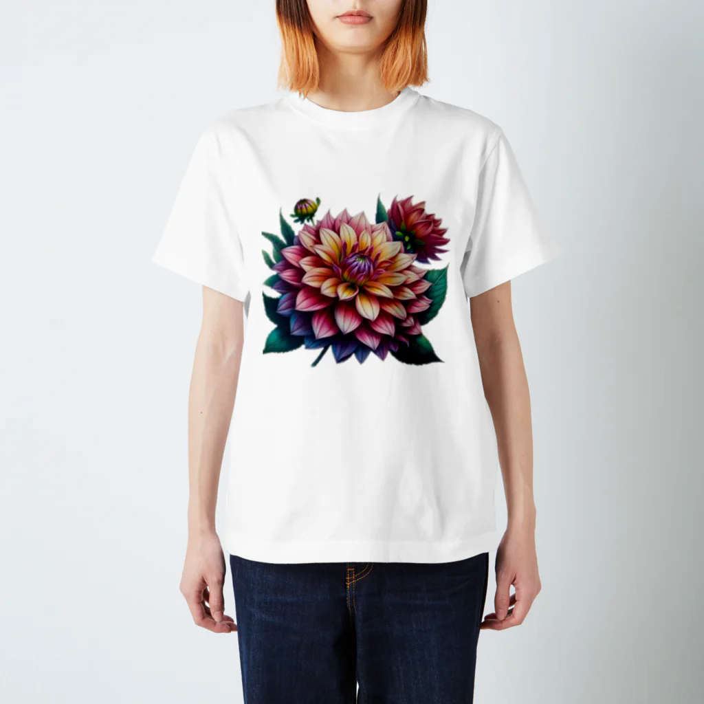 Have-good-luckのふんわりした花「ダリア」 Regular Fit T-Shirt