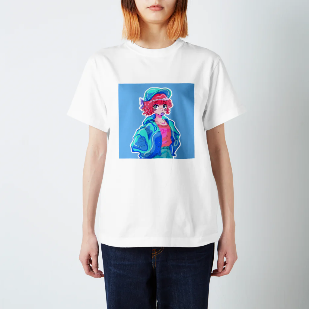 🍓IchigoAme🍓のレトロポップボーイッシュブルーガール スタンダードTシャツ