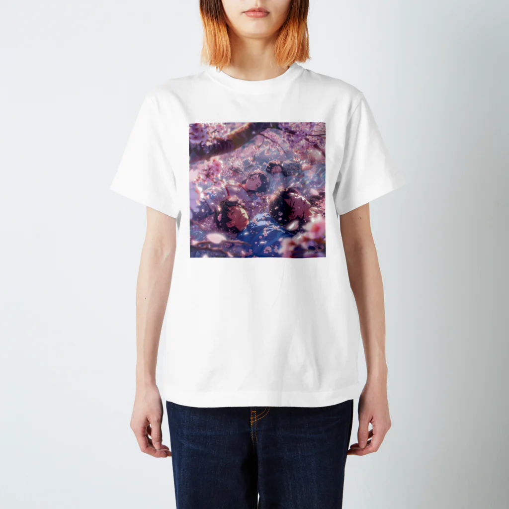 AQUAMETAVERSEの桜の花の木の下で昼寝をする家族　なでしこ1478 スタンダードTシャツ