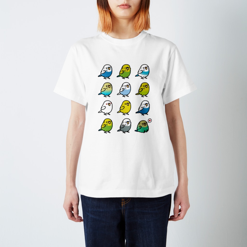 Cody the LovebirdのChubby Bird セキセイインコ大集合 Regular Fit T-Shirt