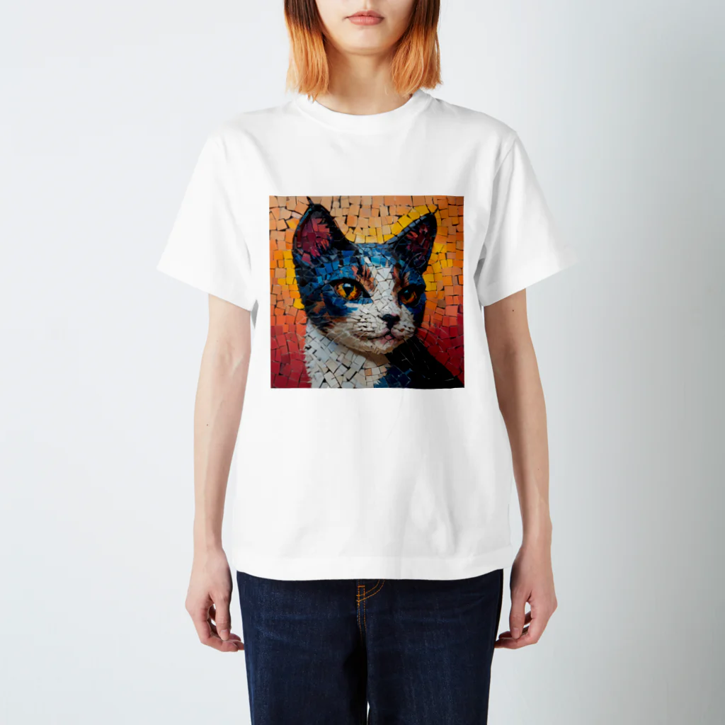 TubuTechのモザイク ブルーキャット スタンダードTシャツ