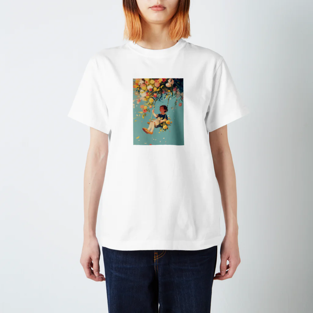 AQUAMETAVERSEの花ブランコに揺られ喜ぶ女の子　ラフルール　1859 スタンダードTシャツ