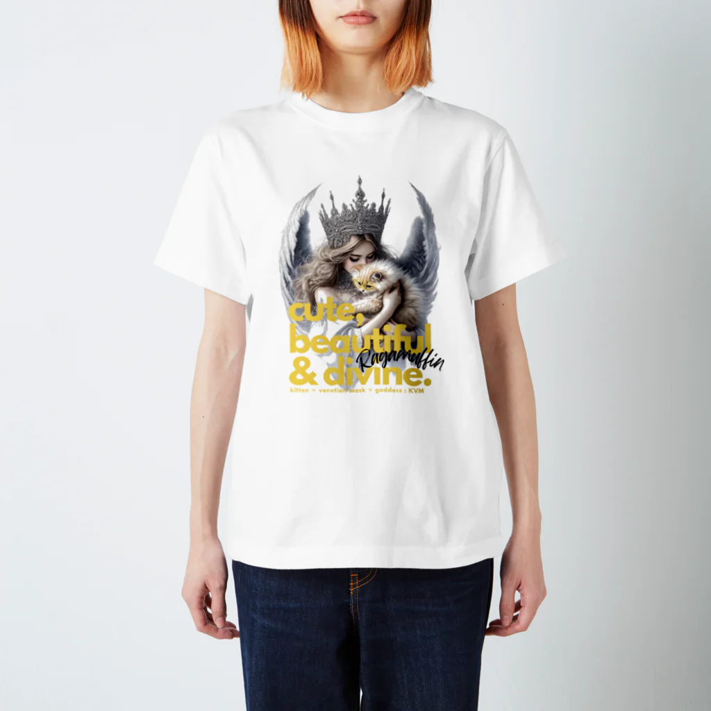 KVM｜kitten ＊ venetian-maskの仮面のラガマフィン｜女神 + テキスト ① Regular Fit T-Shirt