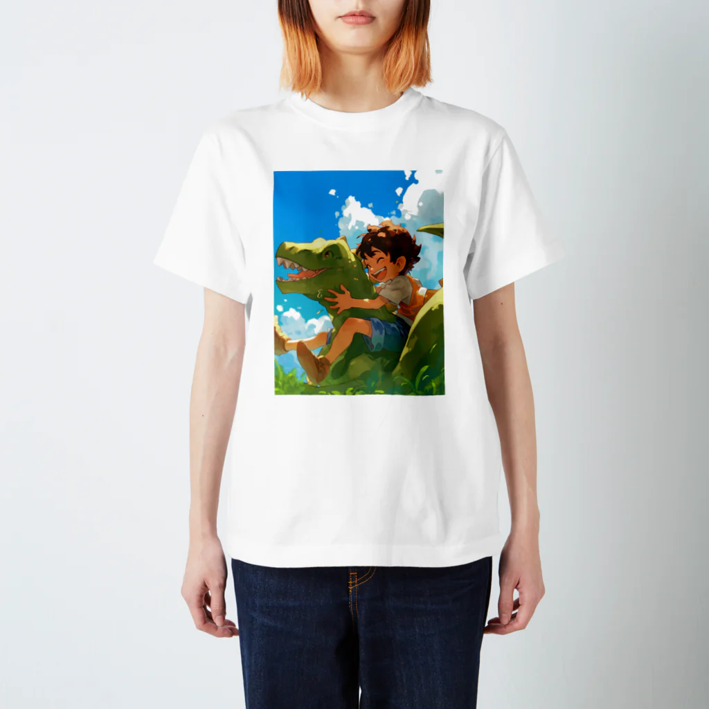 AQUAMETAVERSEの恐竜と少年が楽しく遊ぶ友情　なでしこ1478 スタンダードTシャツ