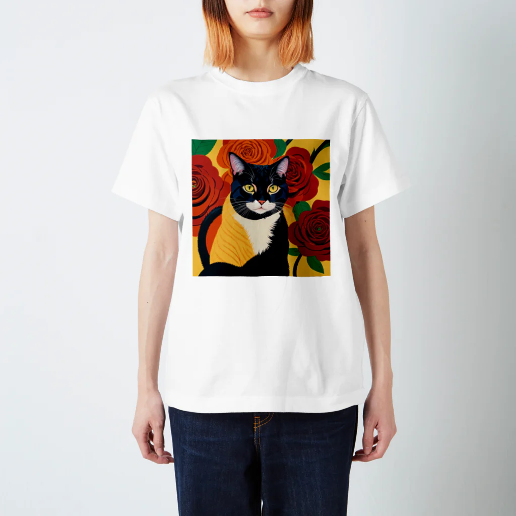 おかづあいのねこちゅうしんの猫とバラの日々 スタンダードTシャツ