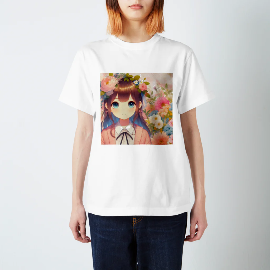 ピクセルパレットの可愛い女の子とお花10 スタンダードTシャツ