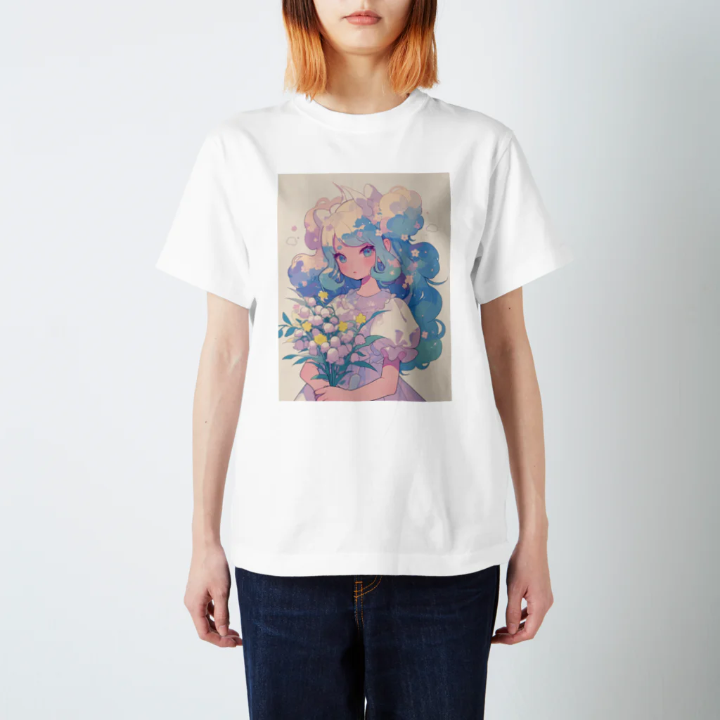 AQUAMETAVERSEの花束を持つた少女　なでしこ1479 スタンダードTシャツ