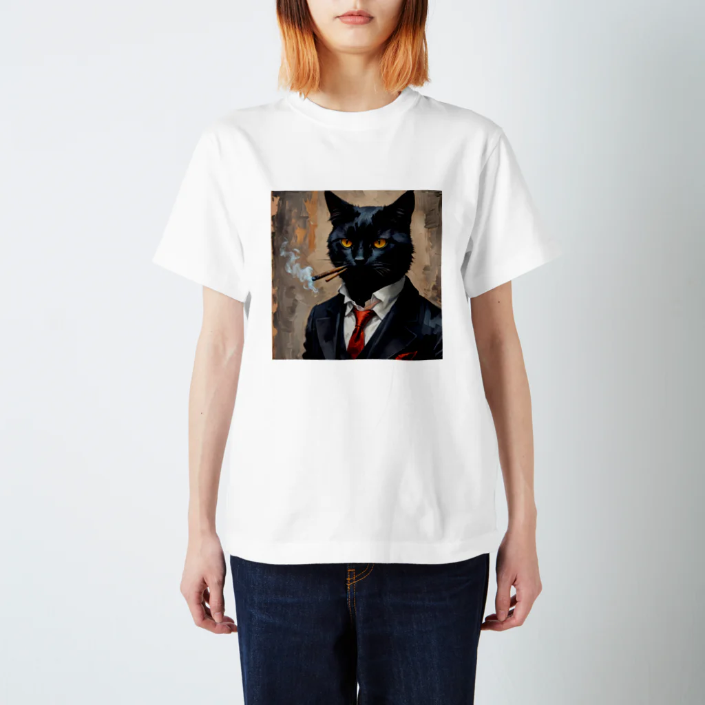 黒猫市場のダンディーな黒猫 Regular Fit T-Shirt