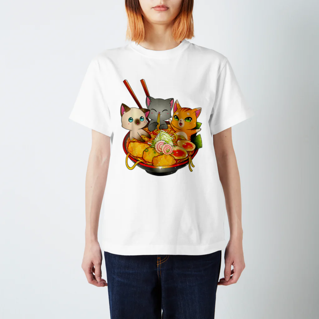 World_Teesのラーメンキャット かわいい猫 アニメ オタク キャッツ 日本のヌードル ギフト スタンダードTシャツ