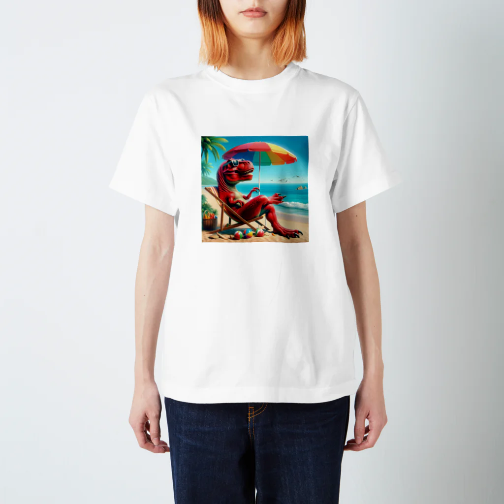 DINO-studioの夏を感じるリアル恐竜赤ティラノ Regular Fit T-Shirt