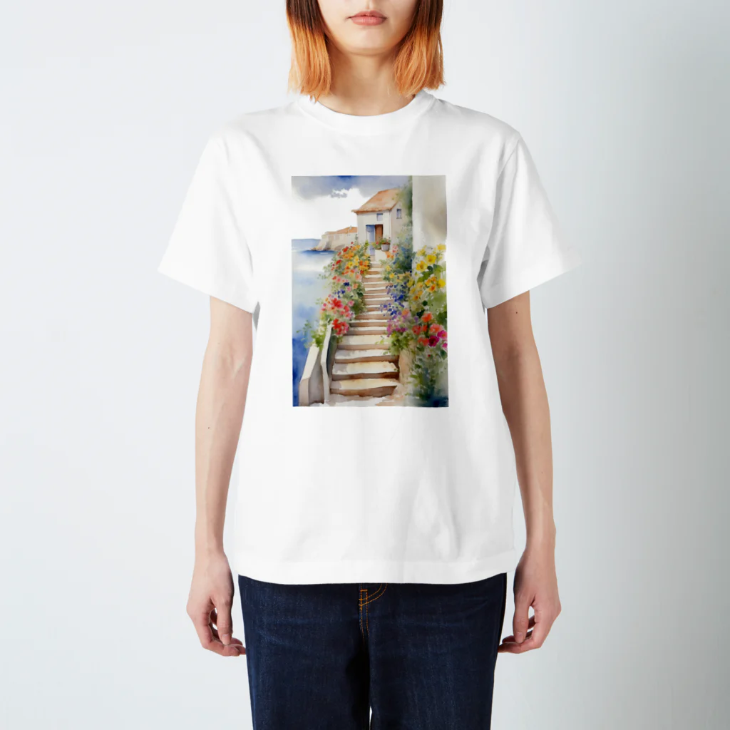 Melvilleの花のある階段（Staircase with flowers） Regular Fit T-Shirt