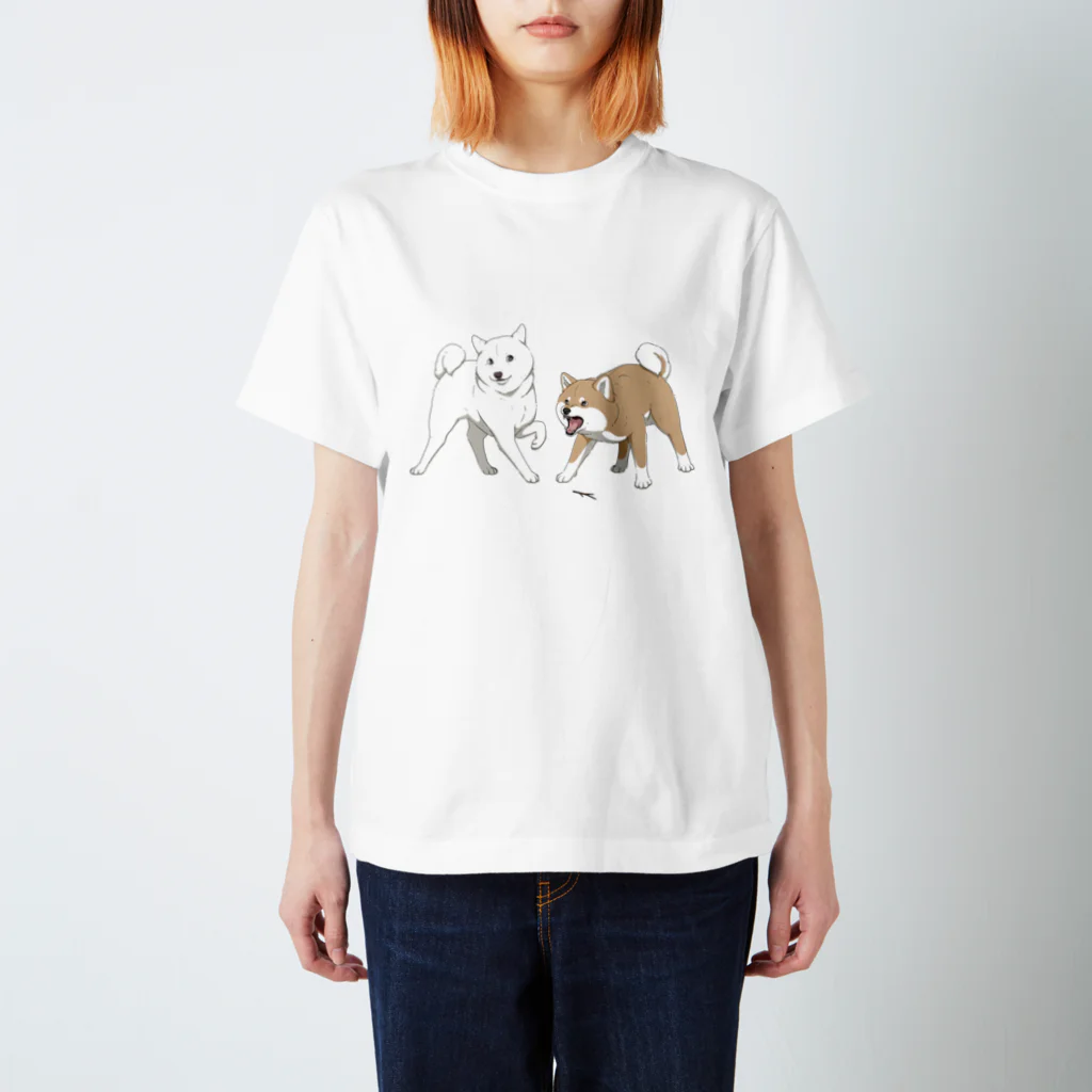 Azuma_tanukiの-阿吽- 柴犬(白×赤) スタンダードTシャツ