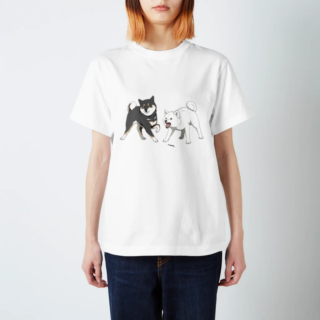 Azuma_tanukiの-阿吽- 柴犬 (黒×白) スタンダードTシャツ