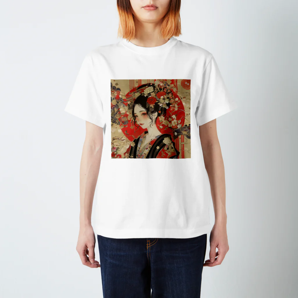 Matsurika_Itsukaの日の丸と和服女性 スタンダードTシャツ