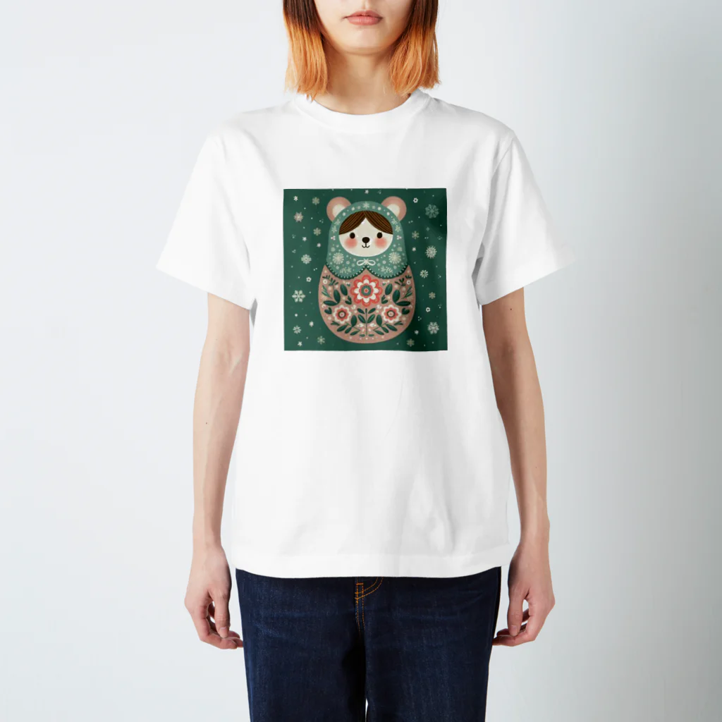 可愛い動物マトリョーシカのクマのマトリョーシカ（深緑） Regular Fit T-Shirt