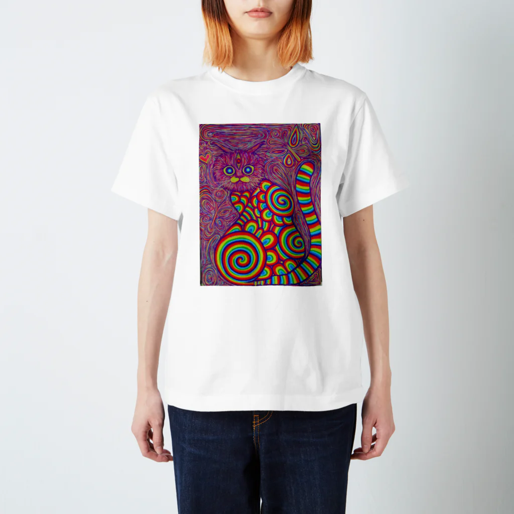 Psychedelic Works🌈🧠のRainbow cat Regular Fit T-Shirt