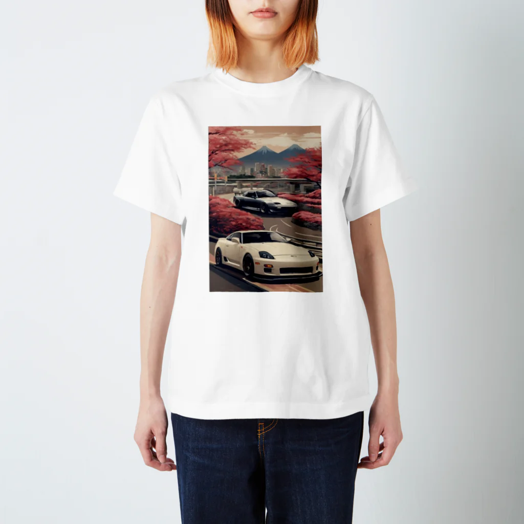 JapanCarStyleの2台のスポーツカーと日本の風景 スタンダードTシャツ