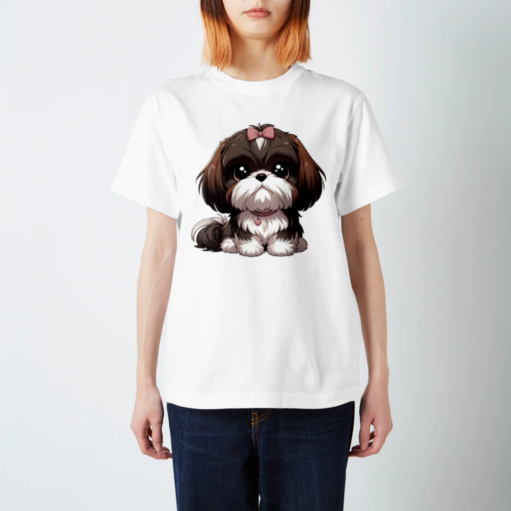 PALA's SHOP　cool、シュール、古風、和風、ねこ、ワンちゃん、ウサギさん、野鳥。のかわいいShih Tzu　pappy Regular Fit T-Shirt